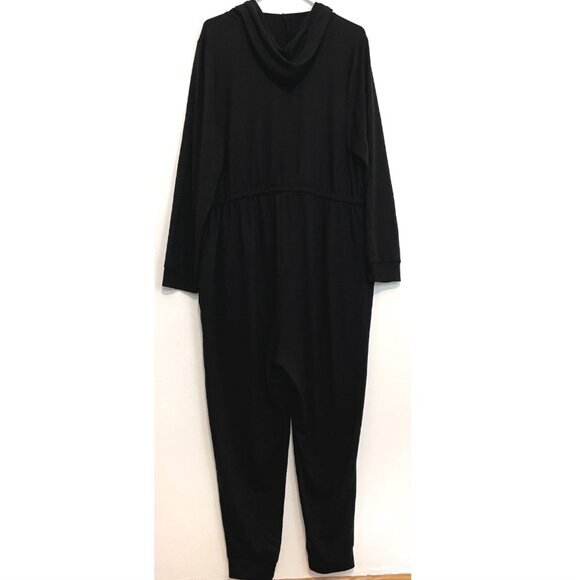 TORRID 1 Plus Size Black Terry Zip Front Hooded Jumpsuit Long Sleeve Cropped 1X - Picture 12 of 16